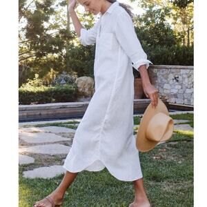 Frank & Eileen Rory Maxi Classic Shirtdress Linen White Button Front Size Large